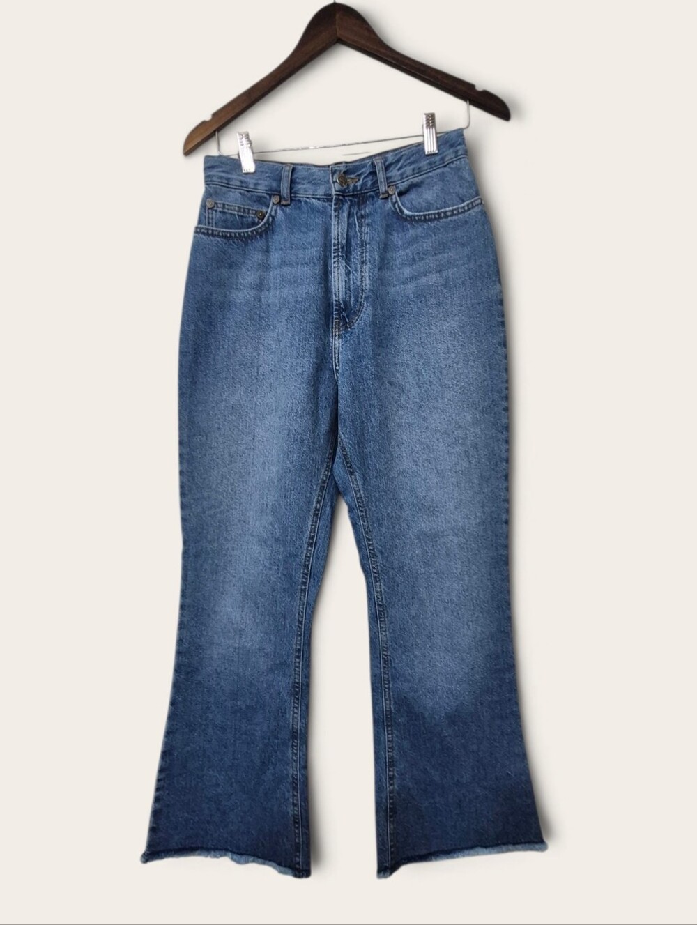 FARM RIO High-rise cropped flare jeans with a raw hem 27 Excellent !!